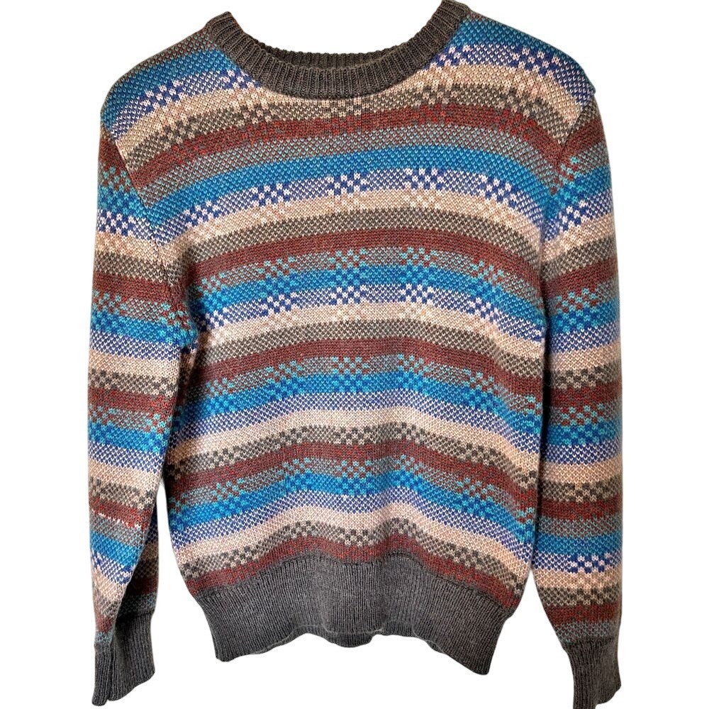 VTG Saturdays Generation Womans Crew Neck‎ Knit Sweater L Geometric Grandma Cozy